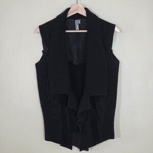 SI-IAE Cashmere Wool Suede Vest Women S Black Assymetric Luxury Anthro Goth Boho